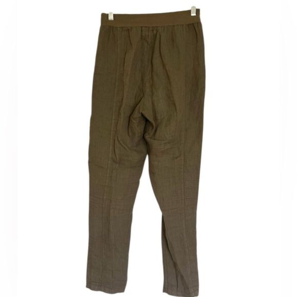 FLAX Brown Flat Iron Linen Drawstring Straight Leg Pants Size P Size 4 - 6 - Picture 3 of 11